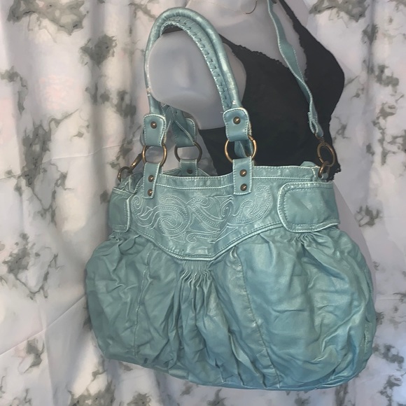 🎒 Vintage Deux Lux Teal Western Embossed Large Shoulder Bag Urban Outfitters - Picture 1 of 14